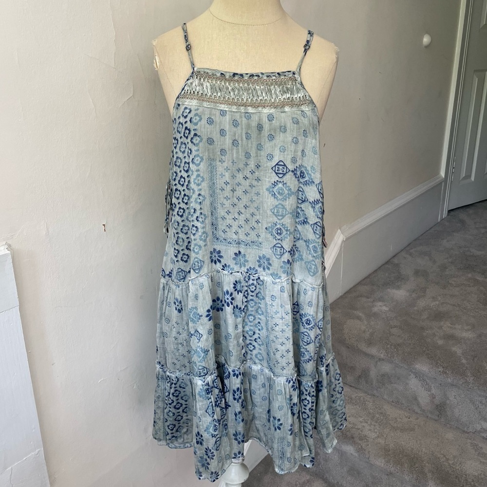 RAGA Gray Blue Printed Cotton Tropic Vibes Short Mini Dress NWT Size Large R2369